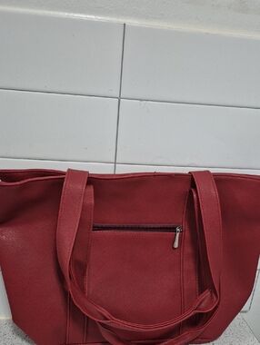 Classic Red Tote Bag with Front Zip Pocket